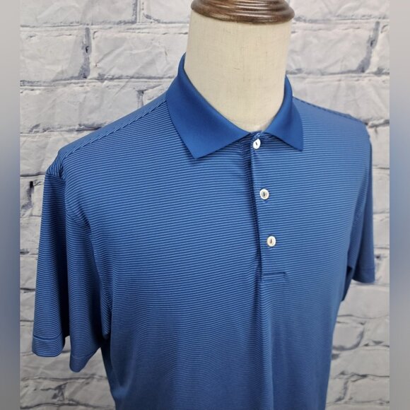 Peter Millar Summer Comfort Mens Polo Shirt Golf Blue Striped Classic Fit Medium - Picture 12 of 15